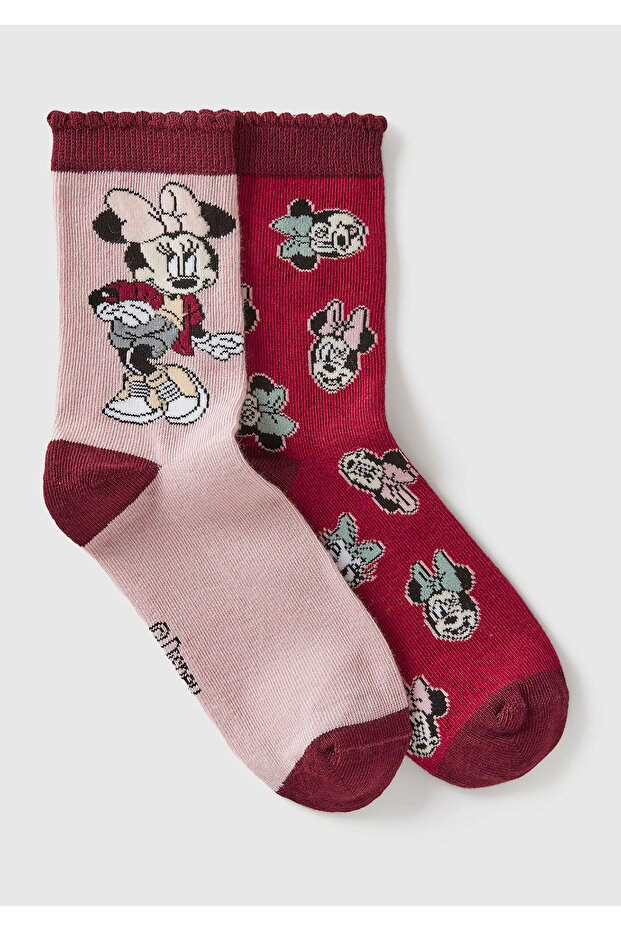 Boy's Pink - Burgundy Disney Printed Patterned Socks