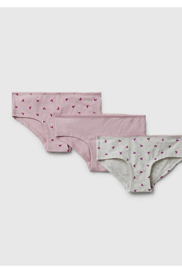 Girl's Pink Patterned and Solid Color Hipster Cut 3-Piece Panty Set