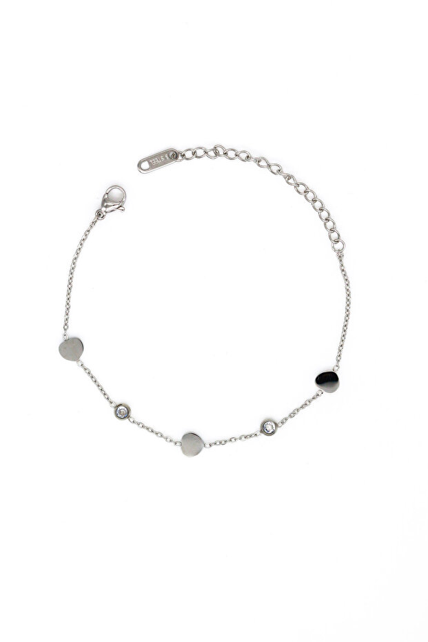 Steel Three-Heart Chain Bracelet with Zircon Stones