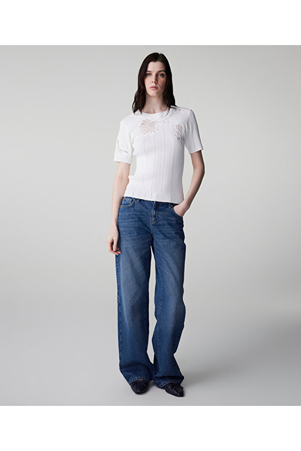 Nakışlı dantel mix triko - 5