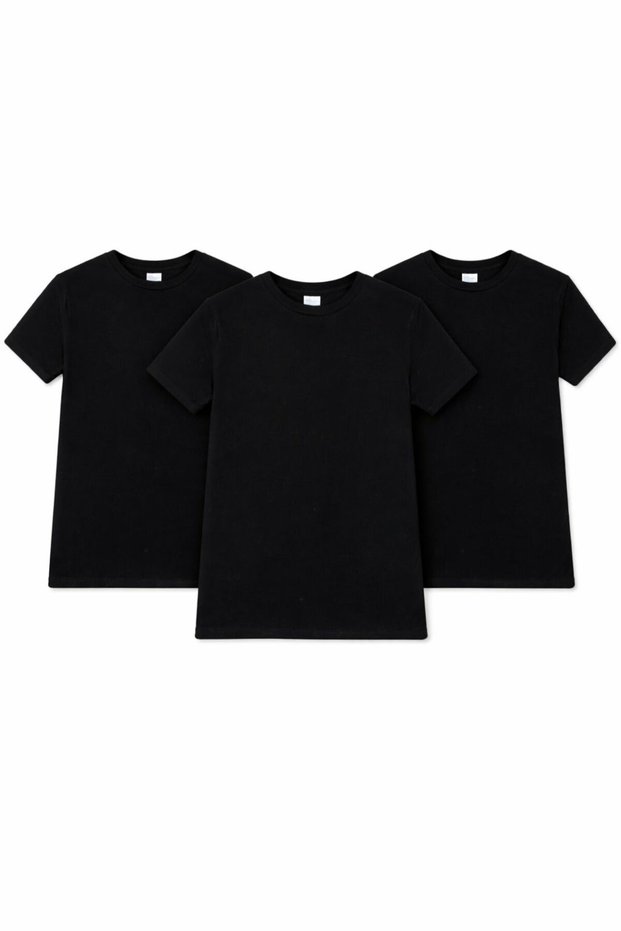 Unisex Children's Crew Neck Short Sleeve Standard Fit 3-Pack Black Color Kids T-Shirt