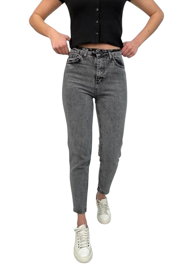 Hesti Women's Smoked Lycra High Waist Mom Jeans
