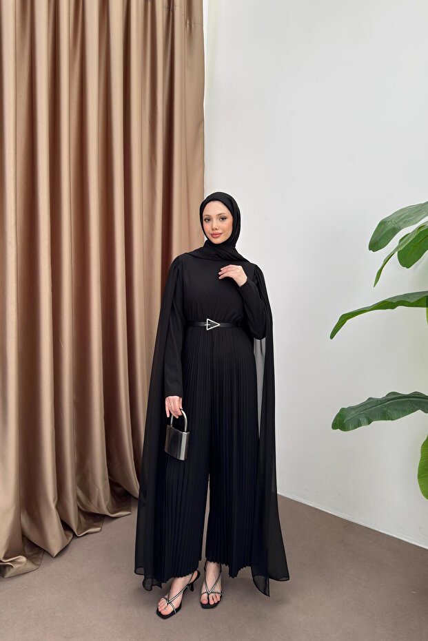 Pelerinli Piliseli Tulum - Siyah - 4