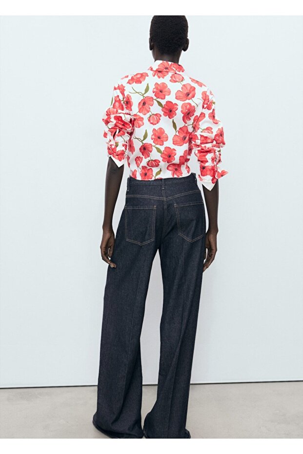 Çiçek desenli poplin gömlek - 4