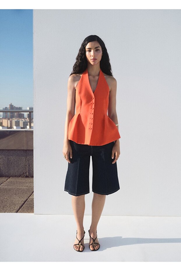 Halter yaka peplum yelek - 2