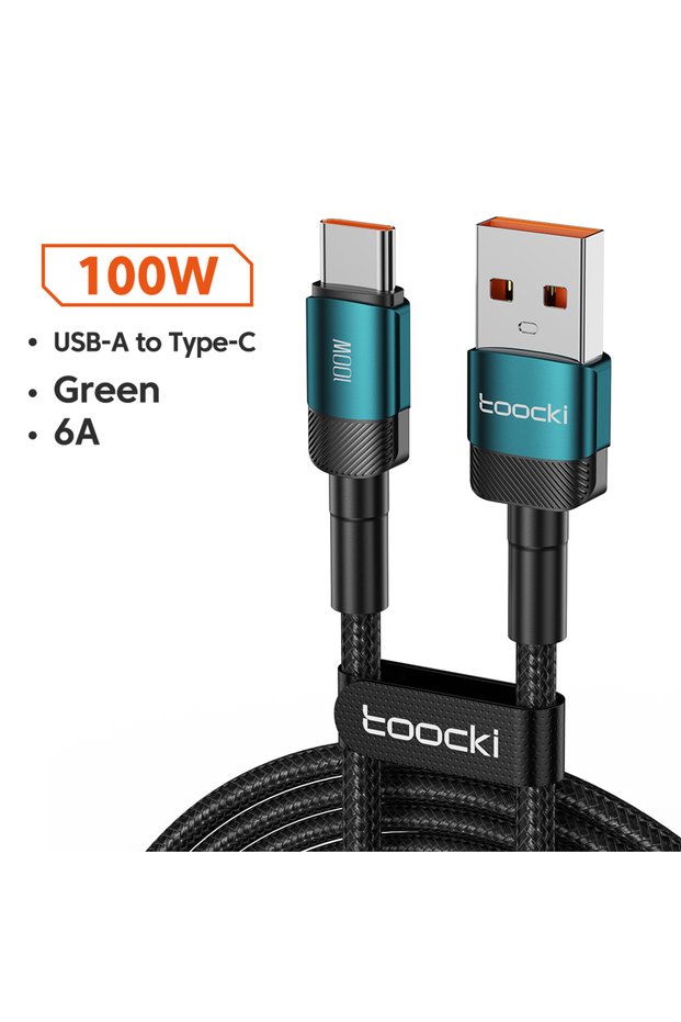 1.0m 100W A to C Green 100W USB Type C Cable for POCO 6A Fast Charging Charger USB C D...