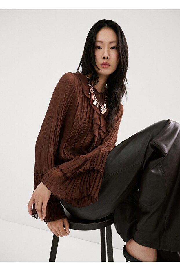 Volanlı şifon bluz - 1