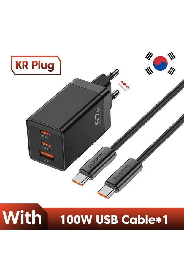 KR Black With Cable 67W GaN USB C Charger 65W Quick Charge QC 4.0 PD 3.0 45W Type C Fast USB