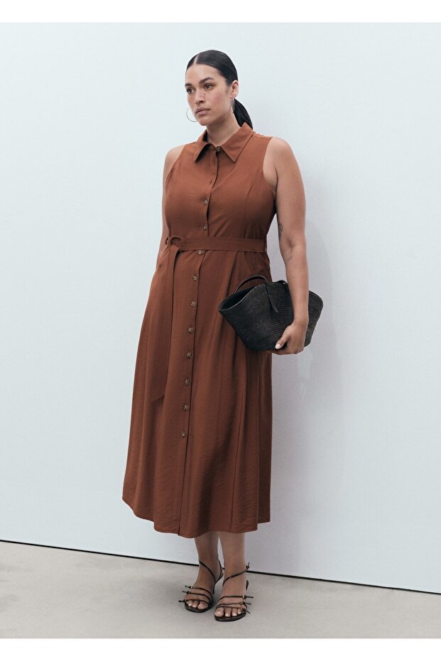 Kemerli gömlek elbise - 7