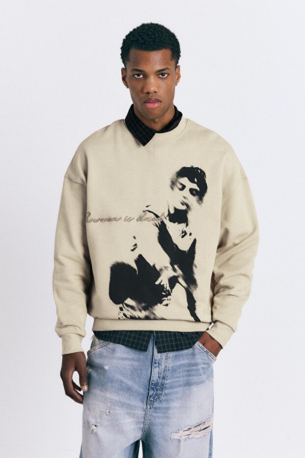 Grafik detaylı bisiklet yaka sweatshirt - 2