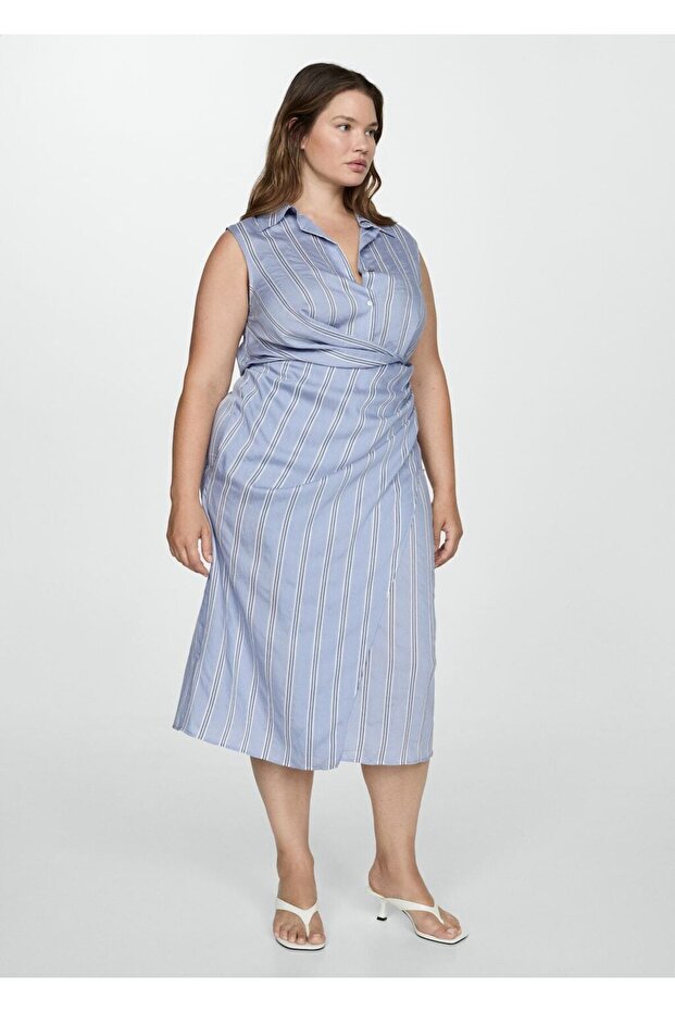 Dökümlü gömlek elbise - 7