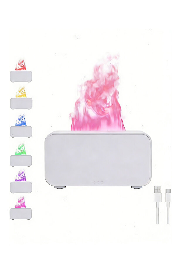 جهاز ترطيب مزود بتأثير ضوء ليلي متعدد الألوان على شكل لهب وموزع للزيوت العطرية - 7