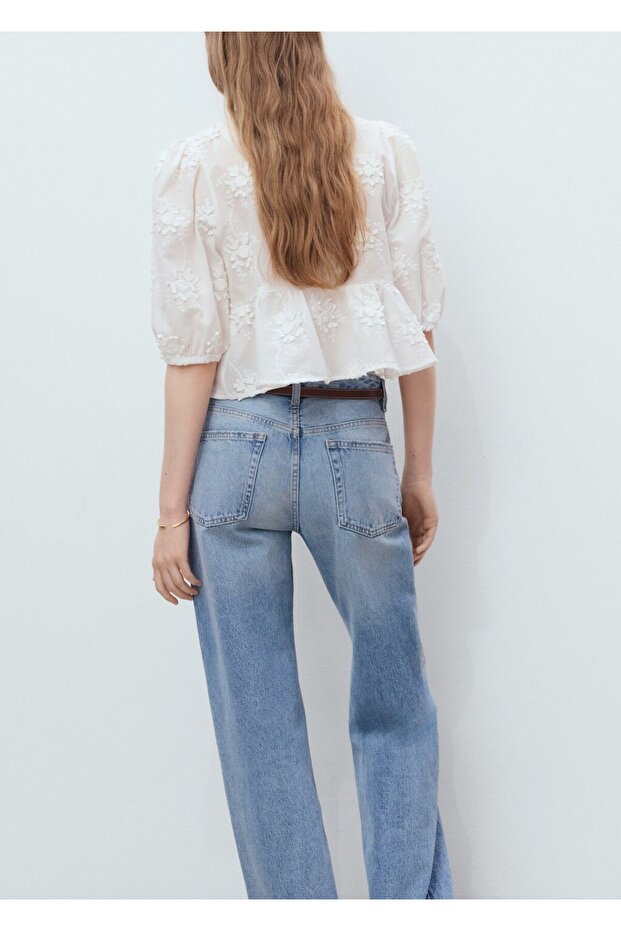 Çiçek işlemeli pamuklu bluz - 4