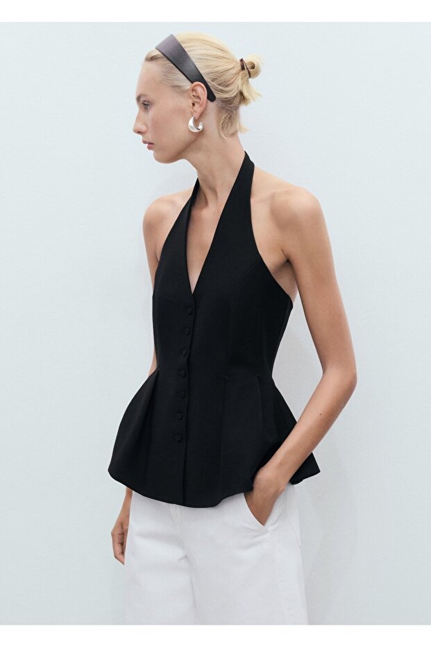 Halter yaka peplum yelek - 7