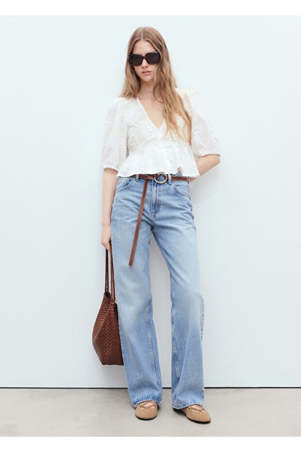 Çiçek işlemeli pamuklu bluz - 2