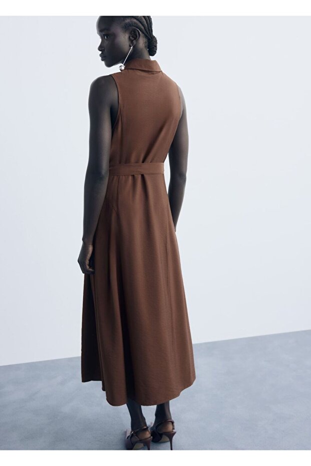 Kemerli gömlek elbise - 4