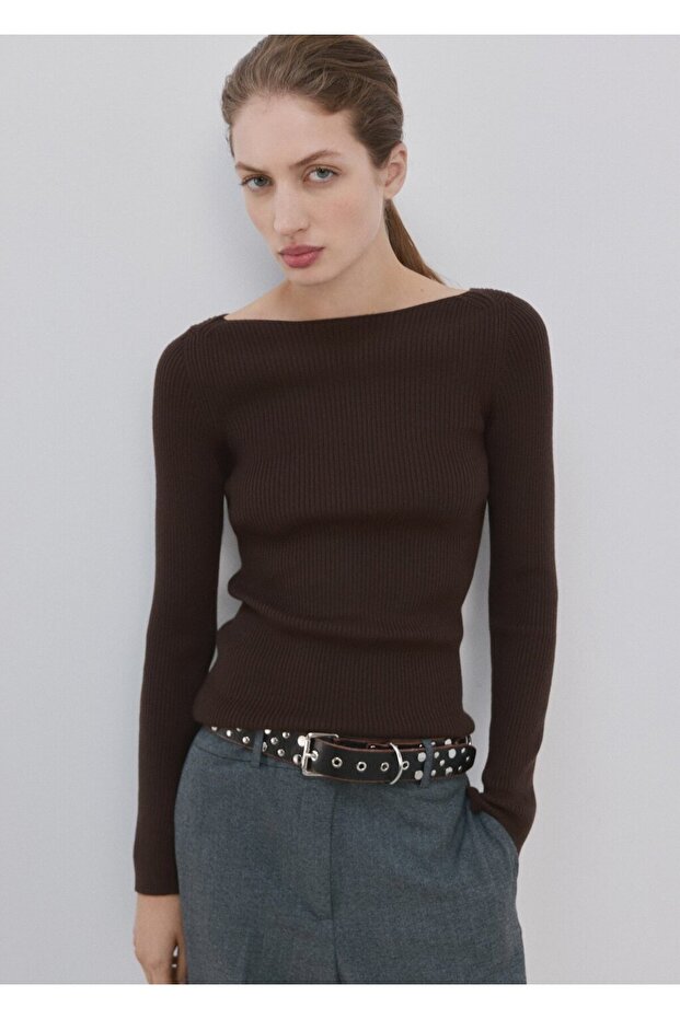 Kayık yaka örgü kazak - 1