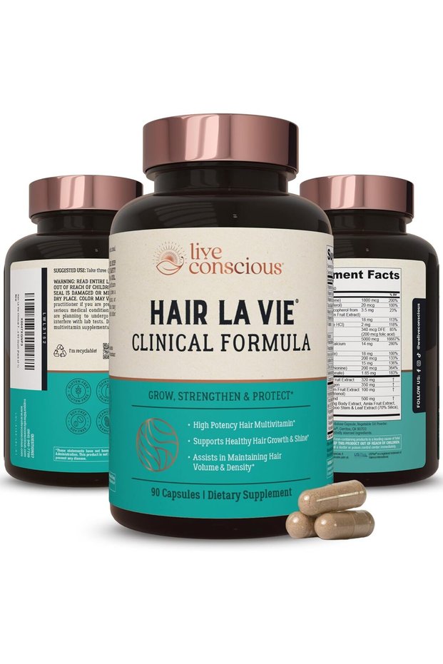 Live Conscious Clinical Formula Hair Growth Vitamins for Women and Men w/Biotin, Collage