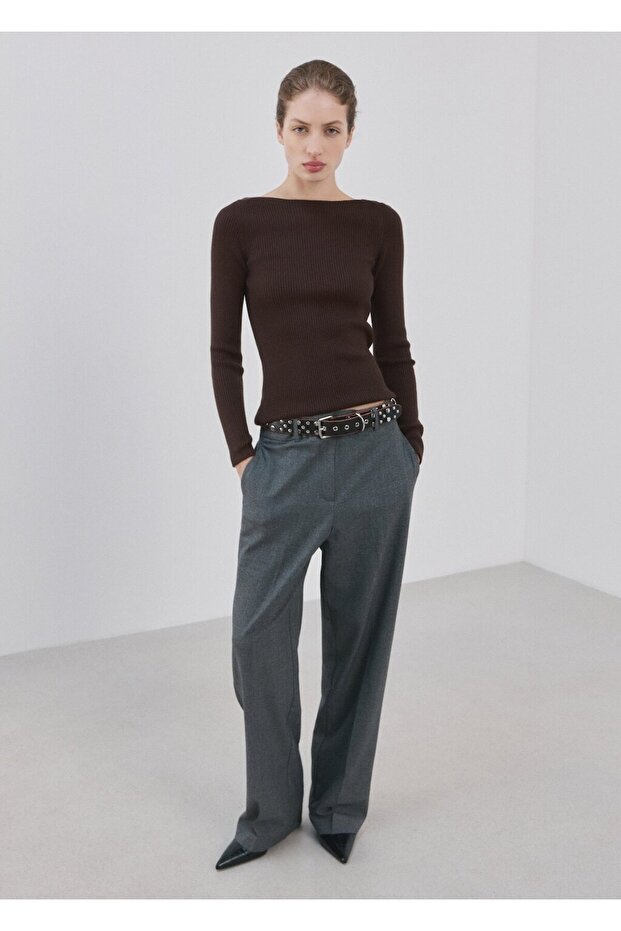 Kayık yaka örgü kazak - 2