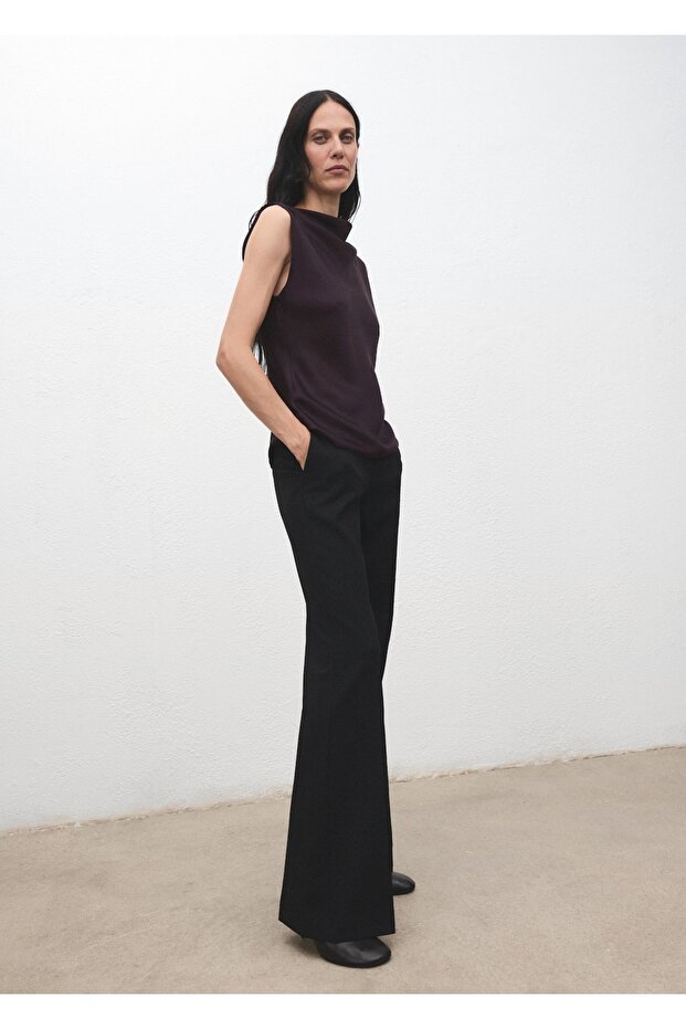 Drape yakalı saten bluz - 2