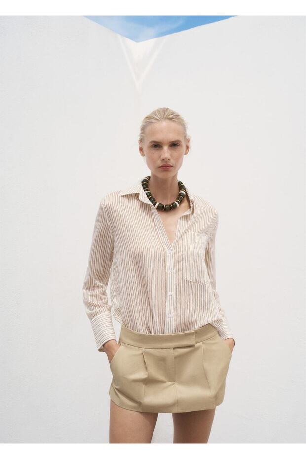 Çizgili yarı transparan gömlek - 1