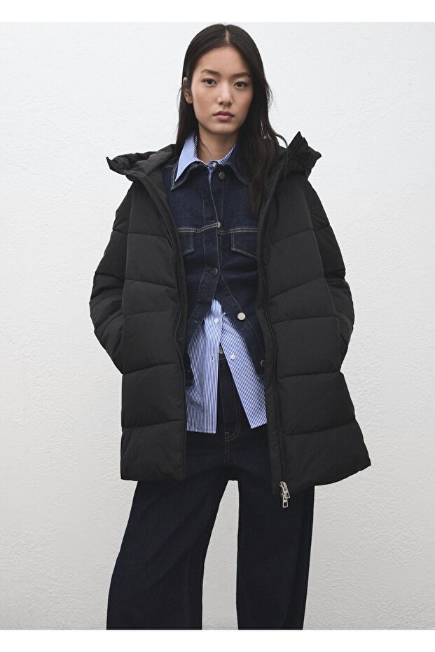 Kapüşonlu kapitone anorak - 6