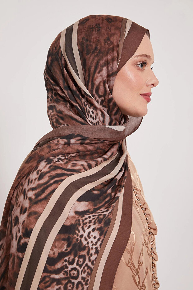 Patterned Silk Shawl - Chestnut Shell - 3