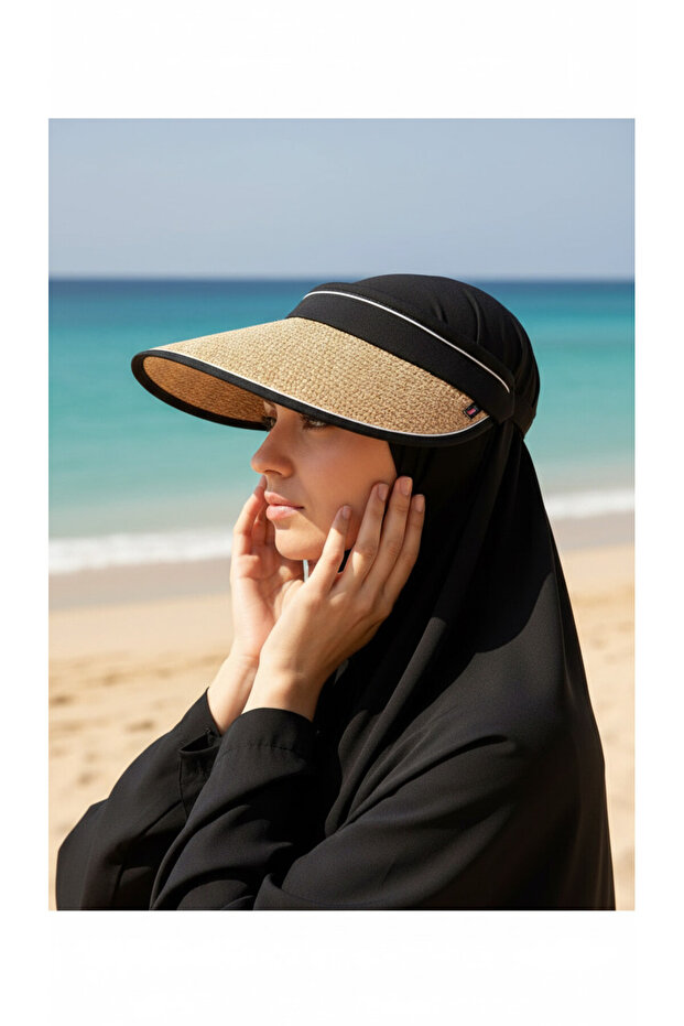 قبعة من القش مع حاجب شمسي مرن قابل للتعديل - 3