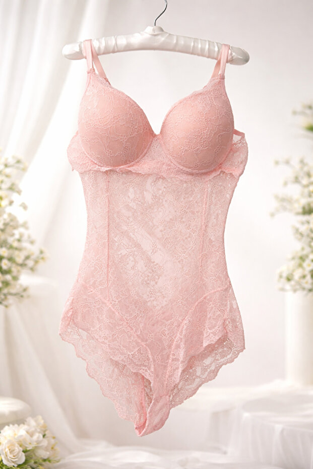 Pembe Dantelli Bodysuit - 1