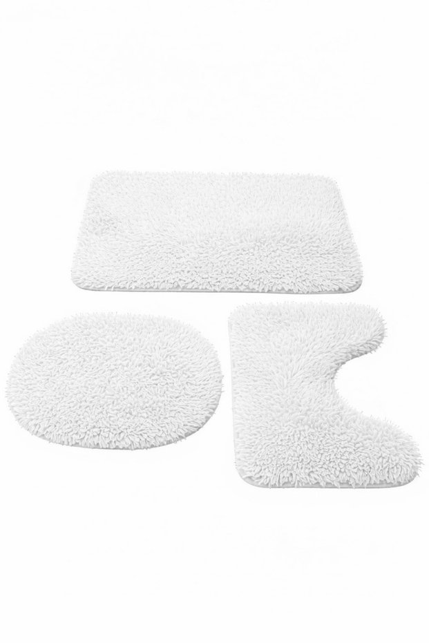 Plush Non-Slip Washable Bath Mat Toilet Set 3-Piece 50X80/50X60/40X45 (Toilet Seat Cover) White