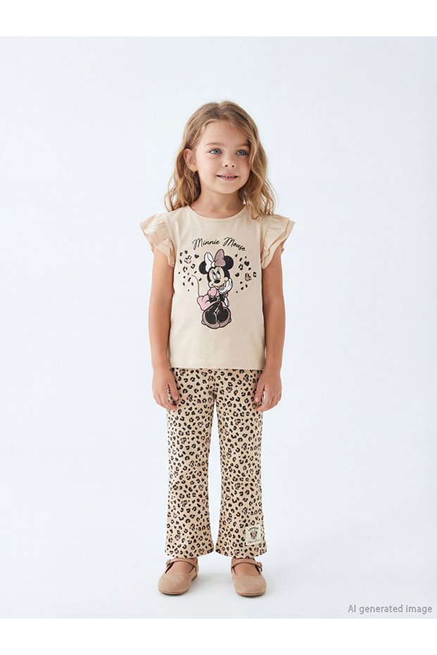 Minnie Mouse Printed Girl's Blouse and Leggings