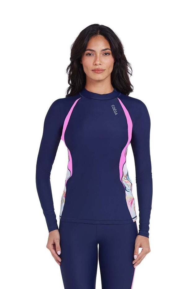 Ladies Ladies Rashguard Long Sleeve - Blue Pink Marble