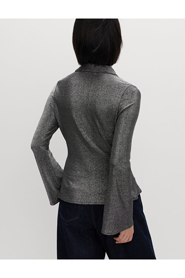 Işıltılı Düğmeli Bluz - 4