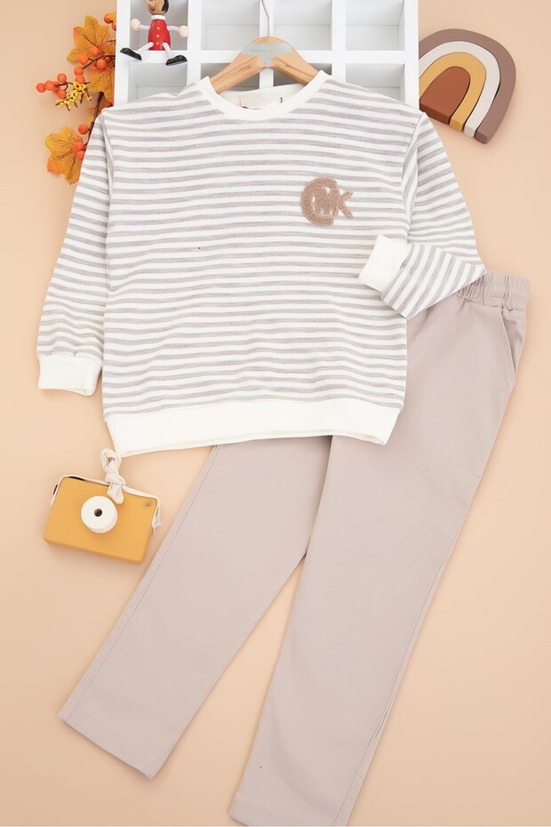 Striped Boys' Suit - Set of 2 with Linen Trousers and Elastic Waistband