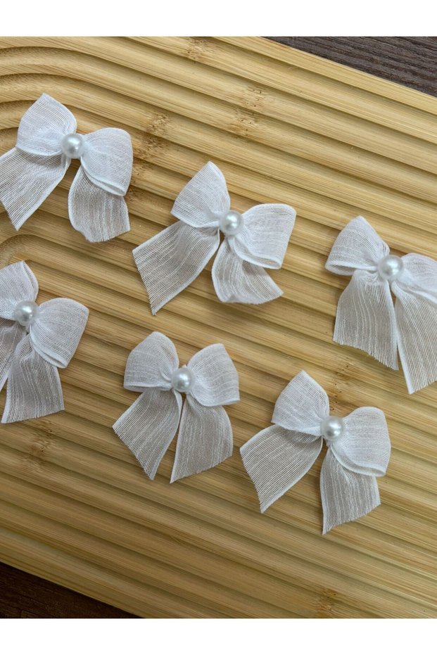 Linen Ribbon Bow with Pearls 25 Pieces