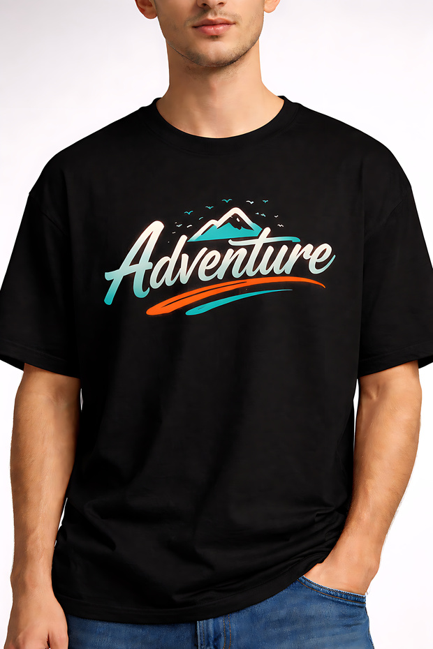 Adventure Mountain Printed Cotton Relaxed Fit Round Neck Unisex T-Shirt