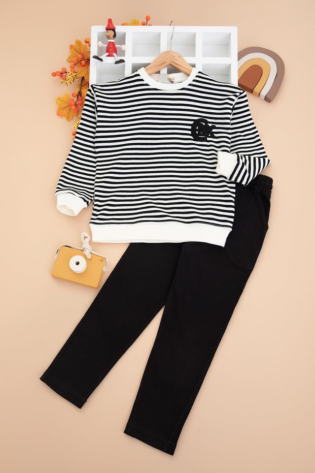 Striped Boys' Suit - Set of 2 with Linen Trousers and Elastic Waistband