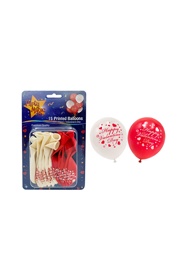 15-Pack Happy Valentine’s Day Printed Balloons – Red & Pink Latex Balloons for Party Decor