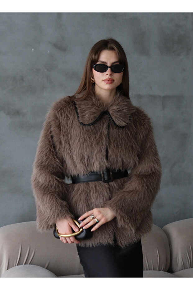 Faux Fur Coat with Waist Belt