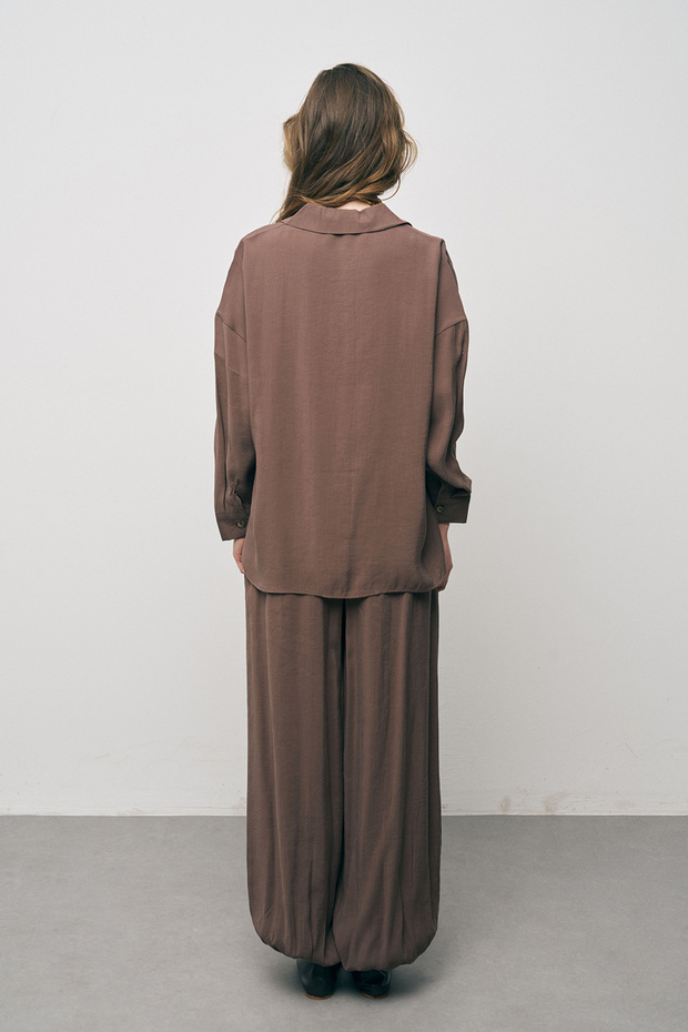 Kadın Basic Modal Düz Dökümlü Gömlek - 5