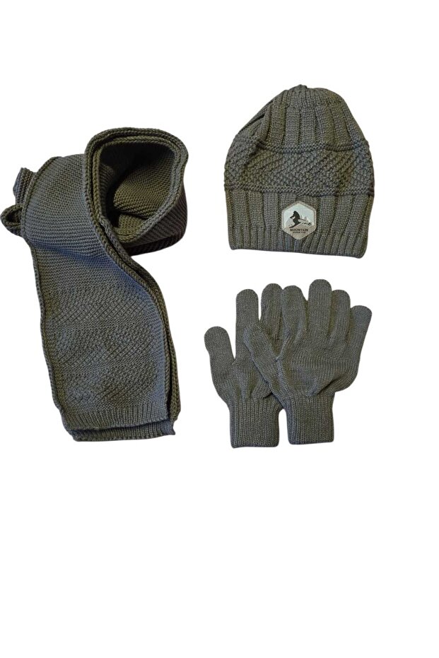 9-15 Years Old Waiter 3 Piece Set Men's Scarf, Gloves and Hat Set with Fleece Inside