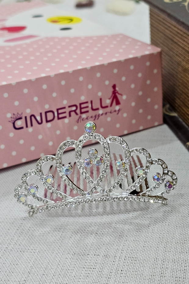 Zircon Crystal Stone Girls' Princess Birthday Crown - Party Wedding Bridal Scalloped Hair Bun Clip