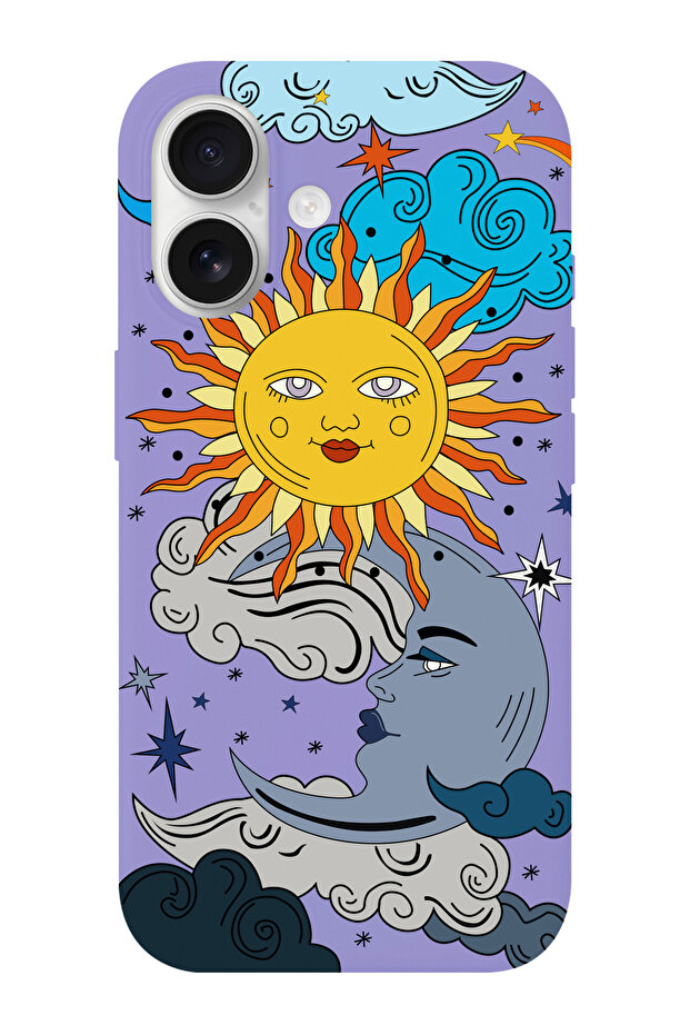 حافظة هاتف آيفون 17 بنمط الشمس والقمر من الجلد السويدي - 1