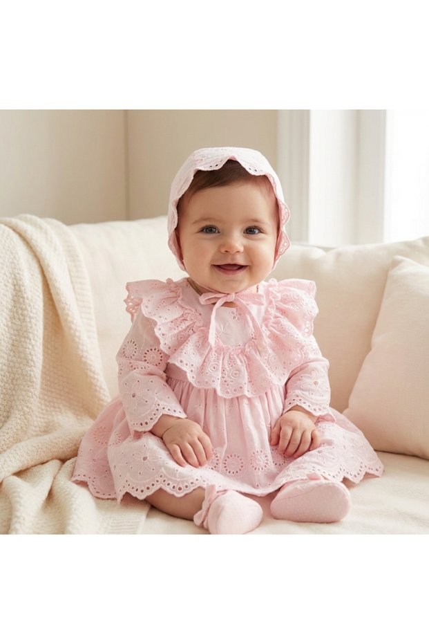 Lotus Baby Girl Embroidered Dress Newborn Luxury Dress Set - Hospital Take-Home and Mevlüt Outfit Set