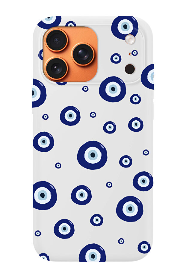 حافظة هاتف متوافقة مع iPhone 17 Pro Max مزينة بخرزات على شكل عين الشر -2 بنمط من الجلد السويدي - 1