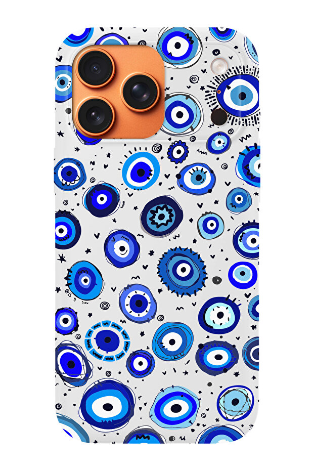 حافظة هاتف متوافقة مع iPhone 17 Pro Max مزينة بنمط خرز العين الشريرة من الداخل مصنوعة من الجلد السويدي - 1