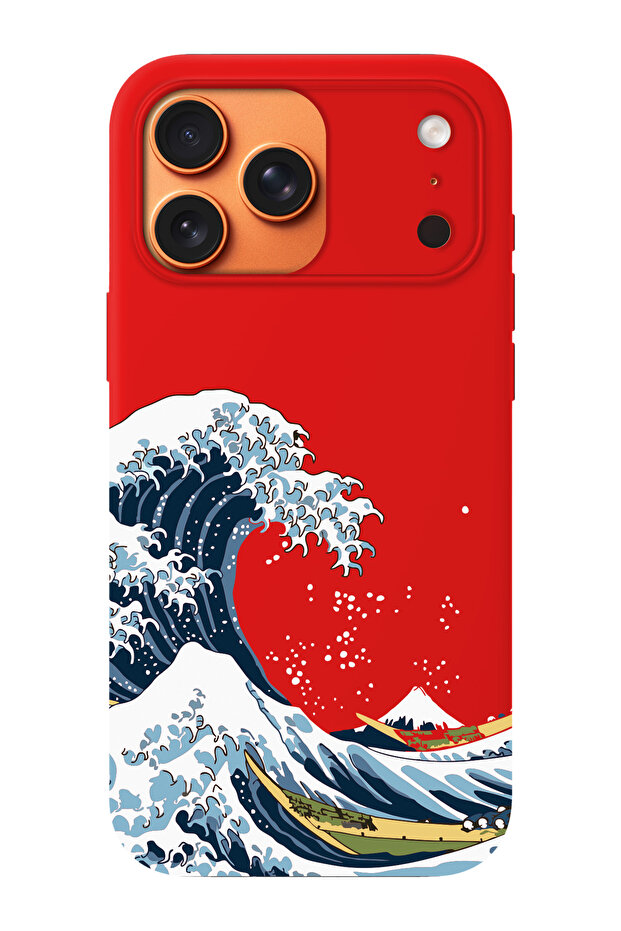 حافظة هاتف متوافقة مع iPhone 17 Pro مصنوعة من جلد الغزال بنمط كاناجاوا - 1