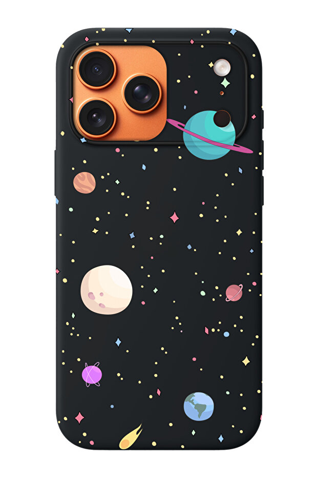 حافظة هاتف متوافقة مع iPhone 17 Pro Max مزينة بنمط الكواكب من الداخل مصنوعة من جلد الغزال - 1