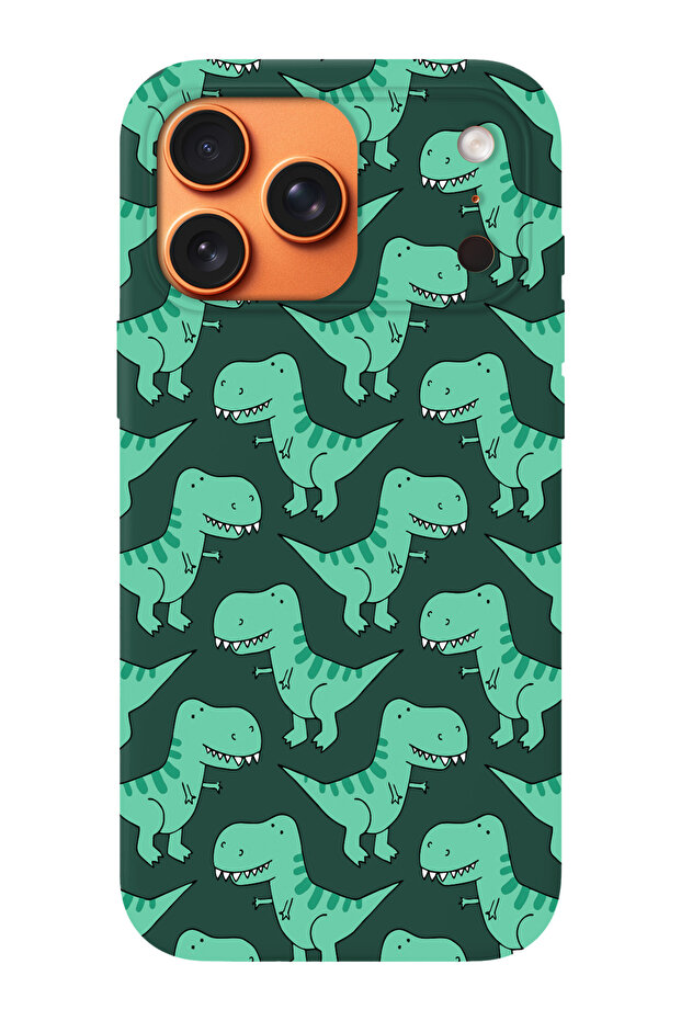 حافظة هاتف متوافقة مع آيفون 17 برو ماكس، مزينة بنمط الديناصورات، مصنوعة من الجلد السويدي من الداخل. - 1