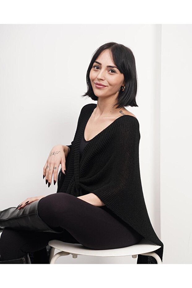 Kadın Triko Kumaş Panço - 2